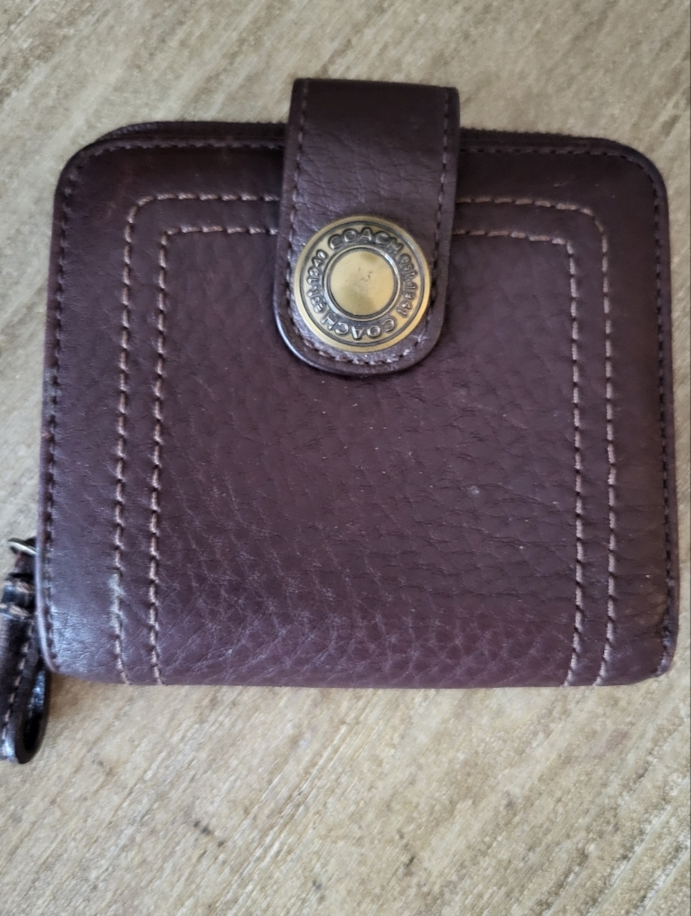 Coach Dark Brown Leather Zip-Around Wallet with Snap